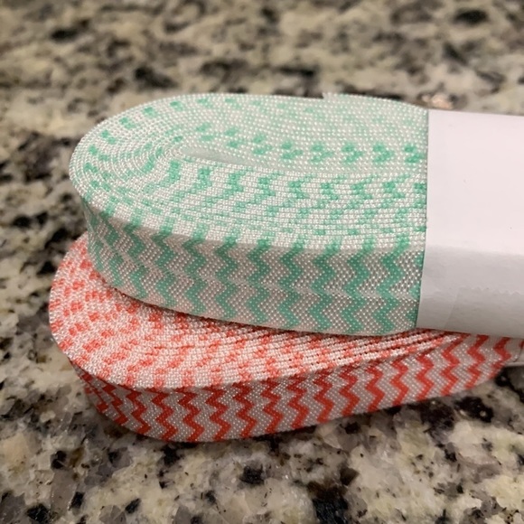 Soft Elastic In Chevron Print Patterns NEW Yardage Aqua and light pink/red - Picture 1 of 4